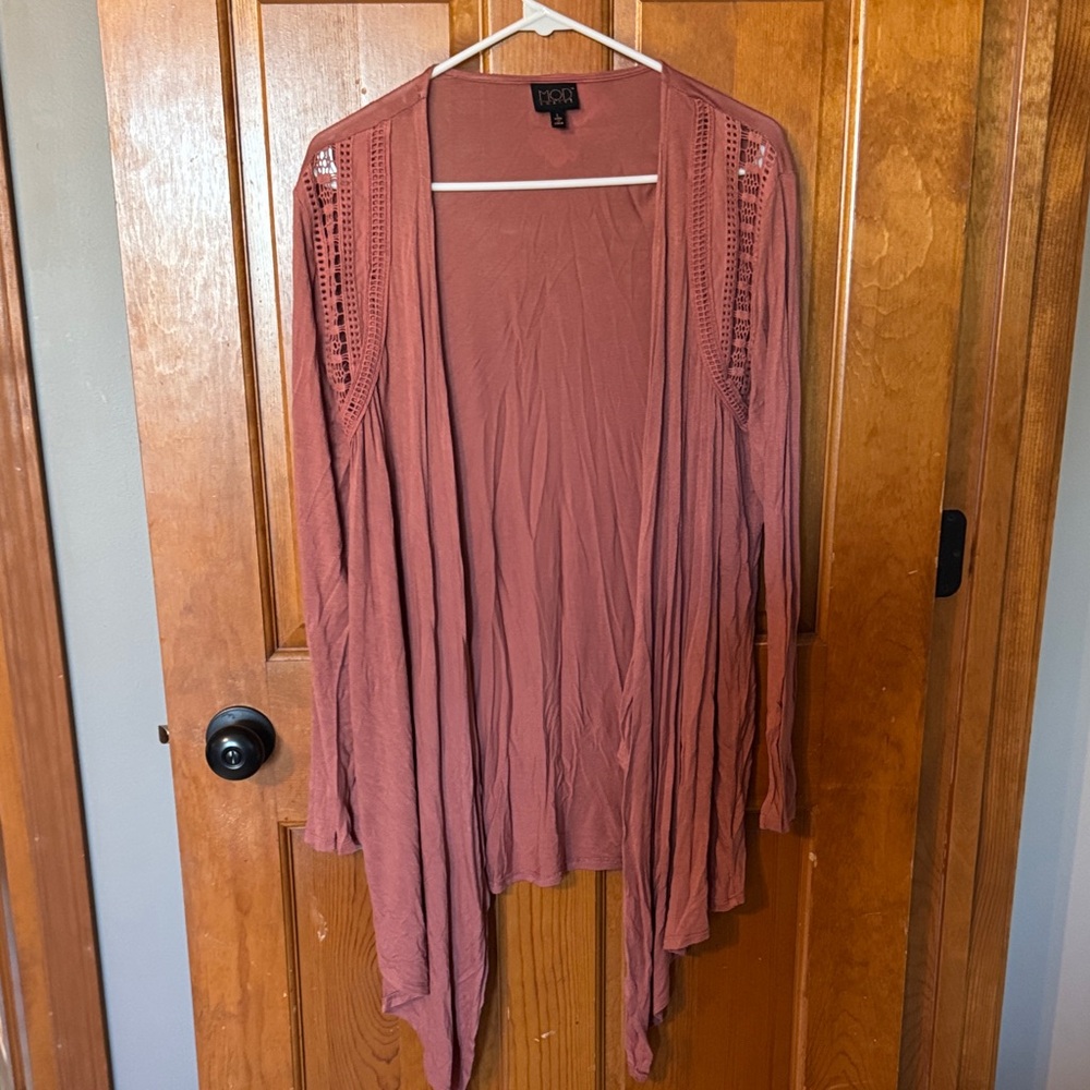 Flowy Open-Front Crochet Shoulder Cardigan - Dusty Rose